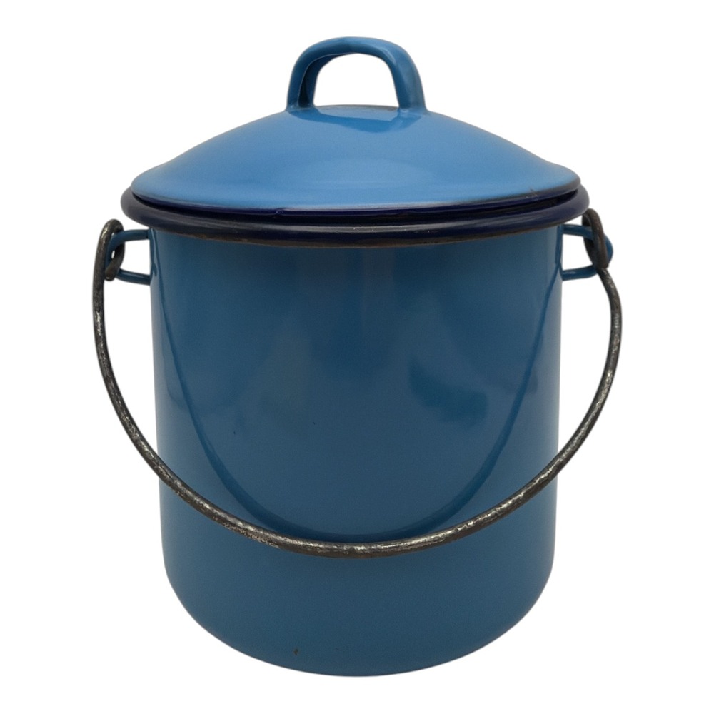 Westen Due Leoni Blue White Enamelware Lunch Pail Bassano Italy 1950s
